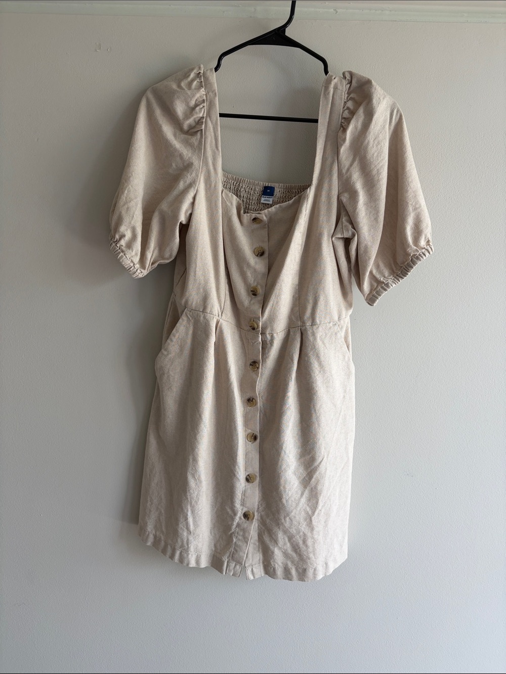 Old Navy Cream Button-Front Mini Dress with Puff Sleeves